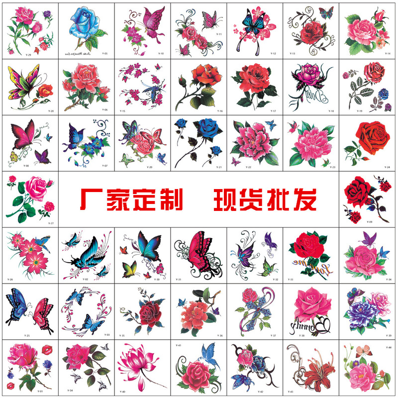 Spot wholesale small fresh tattoo stickers sexy creative rose flower butterfly ankle clavicle simulation tattoo stickers