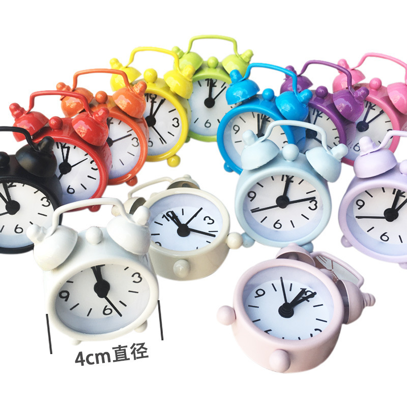 Manufacturer Wholesale 4cm Mini Metal Alarm Clock Creative Student Kidsren's Gift Alarm Clock Digital Clock Can Be Added with Logo