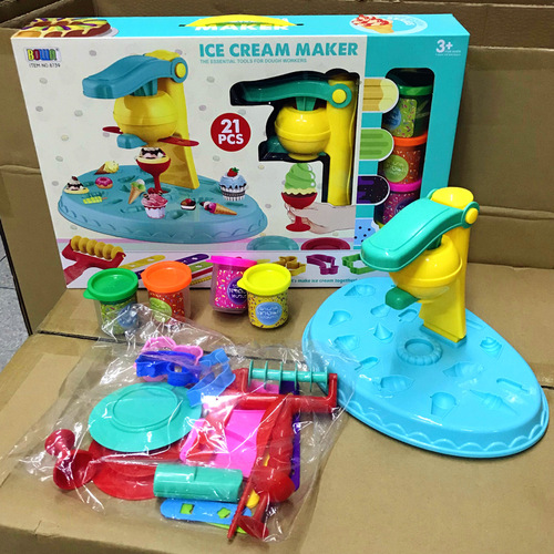Children's creative diy plasticine sticky set ice cream machine clay tool mold play house clay toys