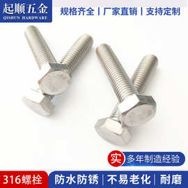 316不锈钢六角螺栓M3M4M5M6直径 6-200长度 DIN933全牙六角螺丝