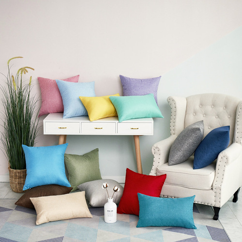 Cross-border supply of solid color imitation linen pillowcases, Nordic cotton and linen style sofa pillows and lumbar support, one piece customized