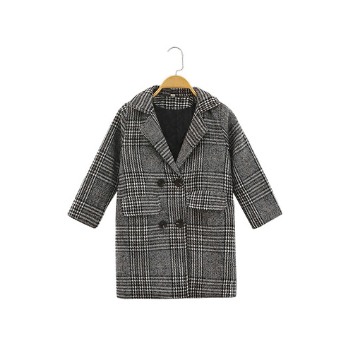 Spring, Summer, Autumn and Winter New Children's Apparel Children's Pigeon Check Wool Coat for Older Girls, One Piece Dropshipping
