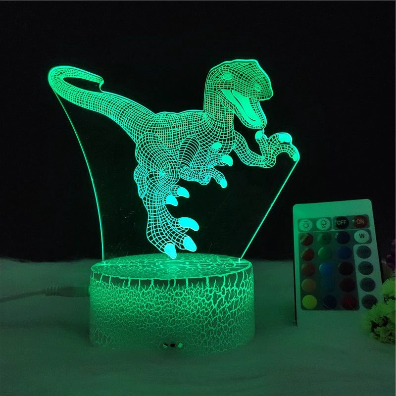 3D-динозавр светящаяся ночная лампа LED, RGB 7-цветная настольная лампа с пультом, творческий подарок