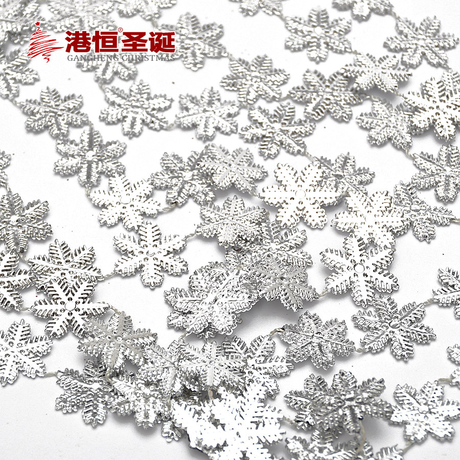 2 M Cadena de cadena de plata del copo de nieve de Navidad adornos del árbol de Navidad cadena tridimensional del copo de nieve decoraciones colgantes de Navidad
