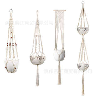 Cross-border Gardening Greening Flower Pot Hanging Basket Net Bag Hanging Basket Hand-woven Hemp Rope Cotton Rope