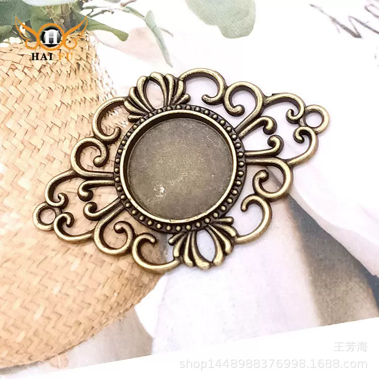 欧式花边底托复古diy时光宝石底托18mm吊坠合金配件
