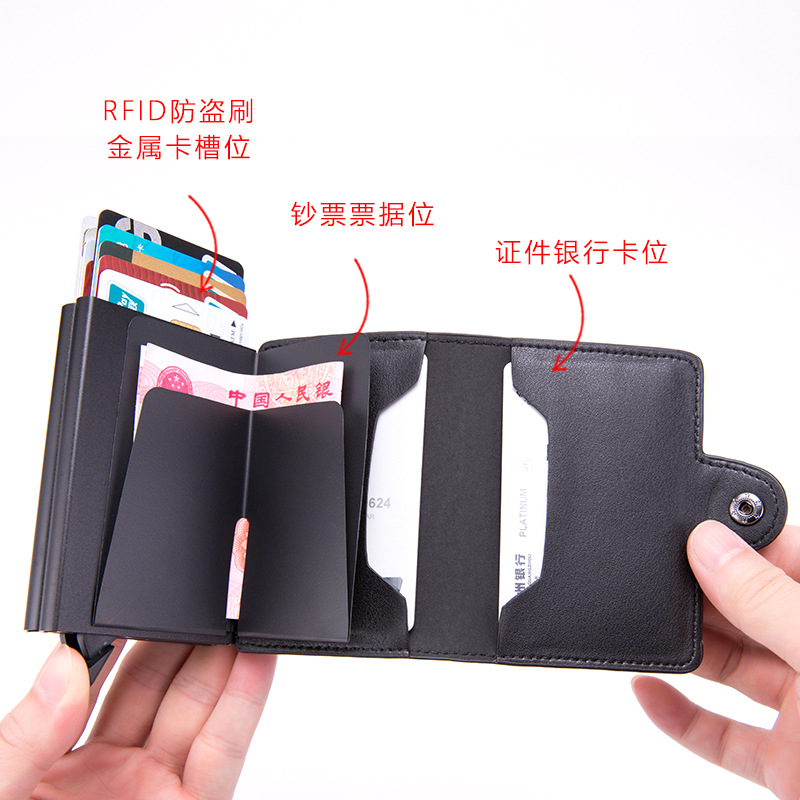 Caja de tarjeta de crédito anti-desmagnetizante para hombres y mujeres Caja de tarjeta bancaria de aleación de aluminio Doble