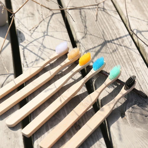 Colorful soft bristle bamboo toothbrush, wooden handle toothbrush, bamboo, non-disposable soft bristle toothbrush, handle can be engraved with logo