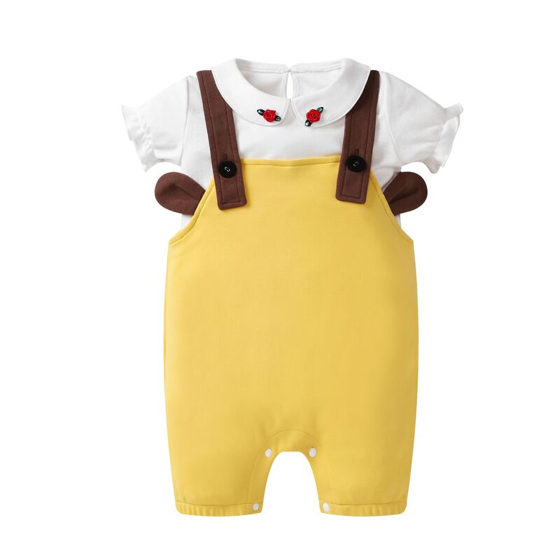 Weightlifting Children's Overalls Pure Cotton Shorts Korean Style Drawstring Solid Color Cute Suspenders Crawling Clothes for Toddlers and Infants