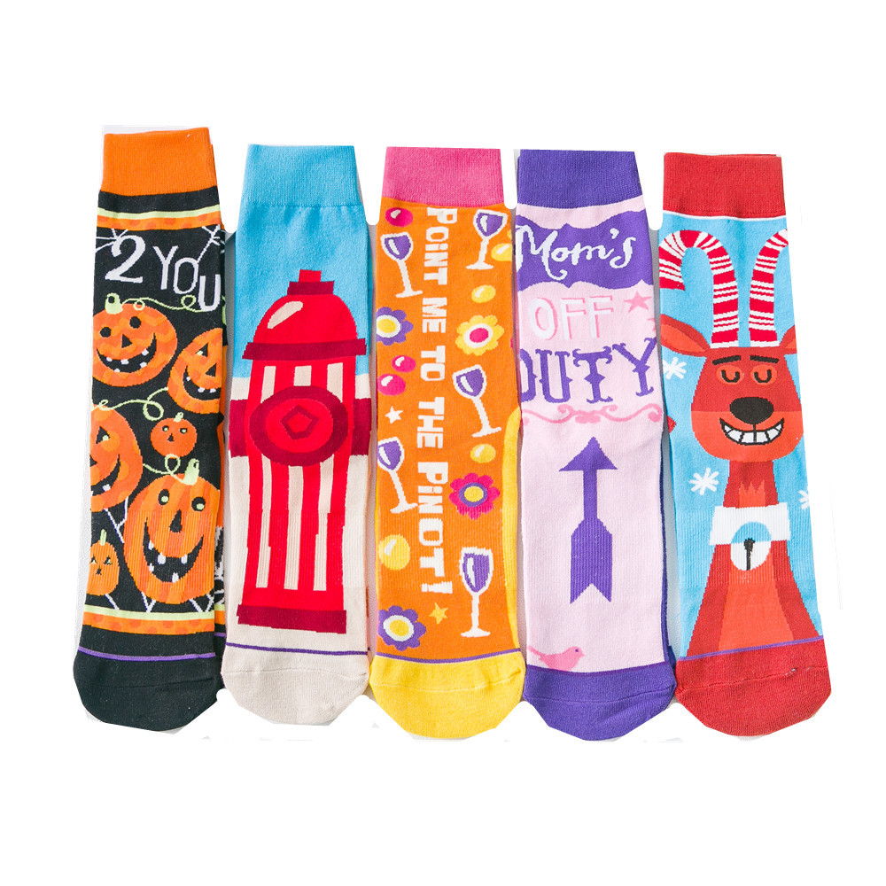 2025d Ins Trend Mid-Calf For Women And Men Couple AB Asymmetric Long Halloween Pumpkin Flower Socks_voghion.com
