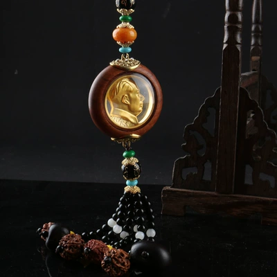 Factory Wholesale New Style Peach Wood Chairman Mao Pendant, Great Man Peace Car Hanging Ornament, Creative Rosewood Car Decoration (Car hanging) - chairman-pendant-rosewood-alloy-bodhi-pendant-style