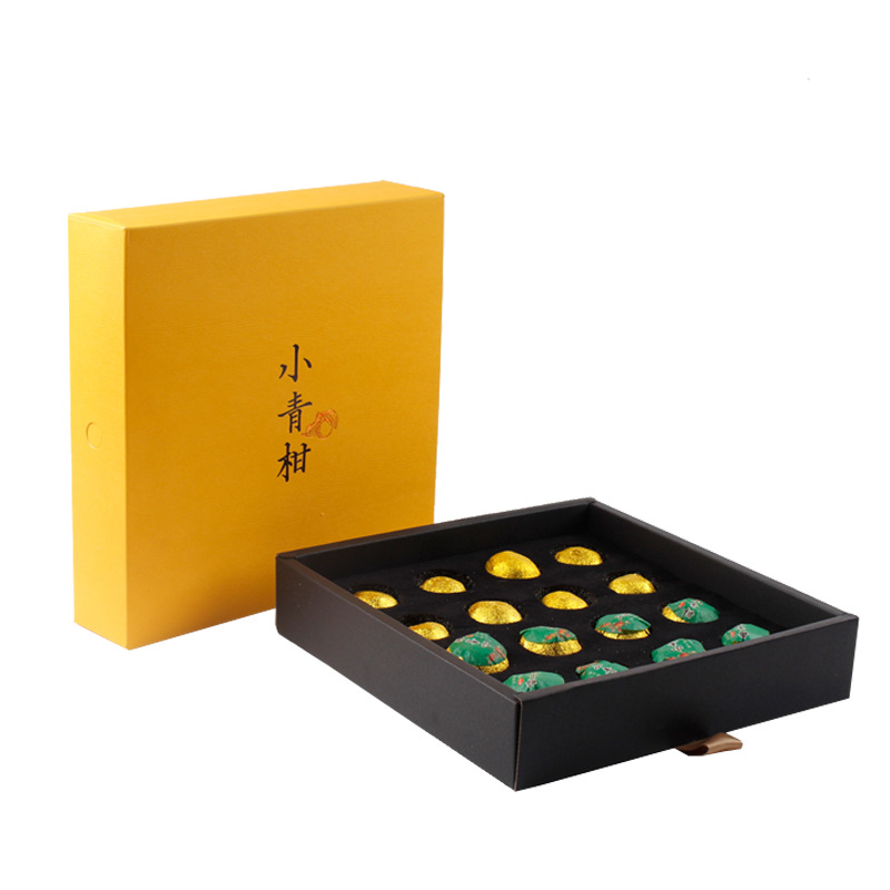 供应16枚抽屉式小青柑包装盒套装硬纸板坑纸茶叶盒可烫金