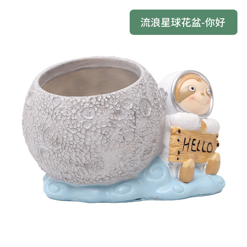 Chậu cây mọng nước hình phi hành gia resin, chậu mini hình hành tinh, trang trí bàn và sân vườn (RG-123)
