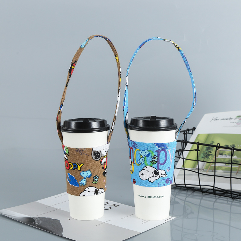 厂家直供奶茶棉布杯套饮料打包棉布袋子饮料外卖杯套现货可印logo