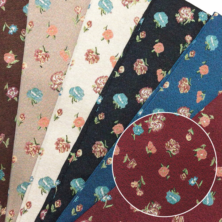 多色可选现货 280g民族风小碎花色织提花布 箱包服装装饰布