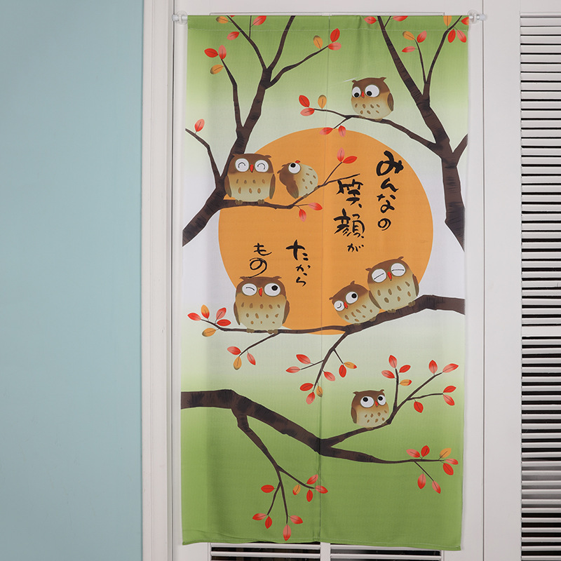 Japanese-Style Knitted Green Polyester-Cotton Door Curtain, Bedroom and Living Room Partition Long Curtain, Various Ready-Made Home Decor Curtains