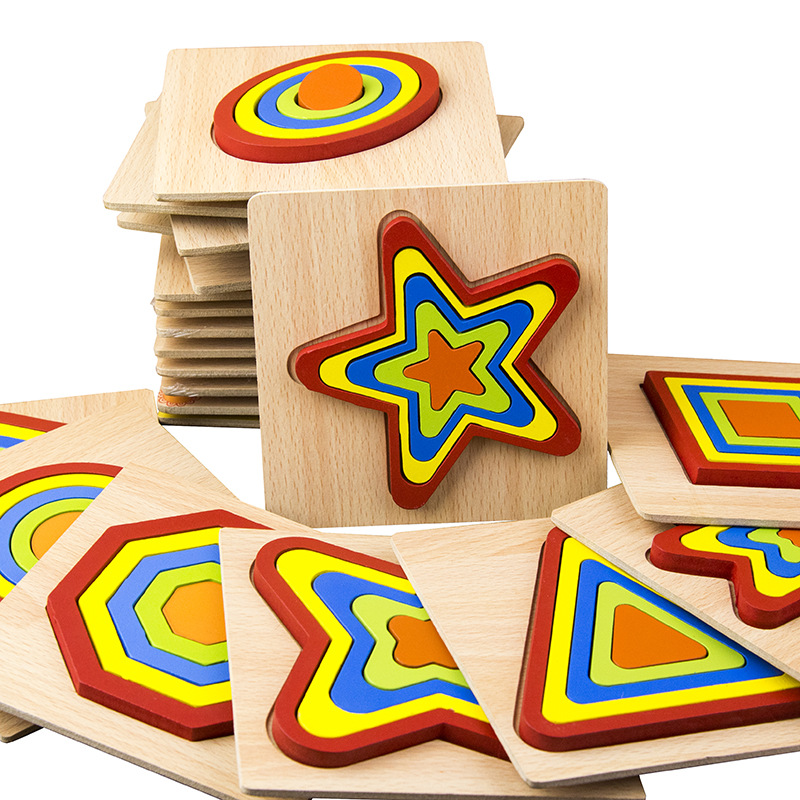 Forma de madera geométrica mano agarre tablero rompecabezas engrosada niños bebé juguetes educativos de madera 1-3 años de edad