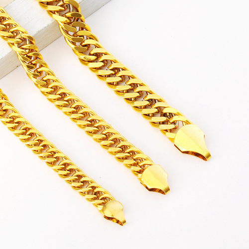 Multiple specifications cross-border accessories glossy double buckle plated 24k gold men's necklace Vietnamese sand gold necklace for men