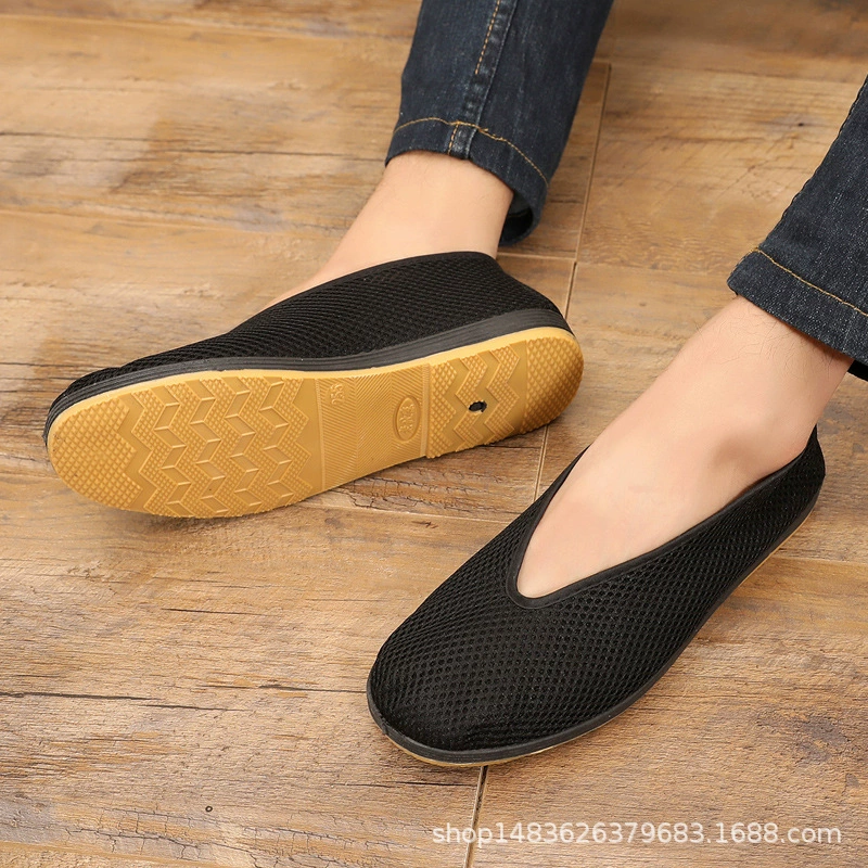 Тканевая обувь Old Beijing, сетчатая Мужская обувь для кунг-фу, Тканевая обувь для среднего и пожилого возраста, черная Тканевая обувь с круглым носком, износостойкая дышащая сетчатая обувь