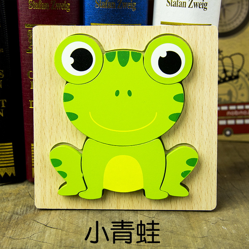 Animal de dibujos animados transfronterizo Tablero de rompecabezas tridimensional engrosado Juguetes Educativos de madera para niños juguetes para niños
