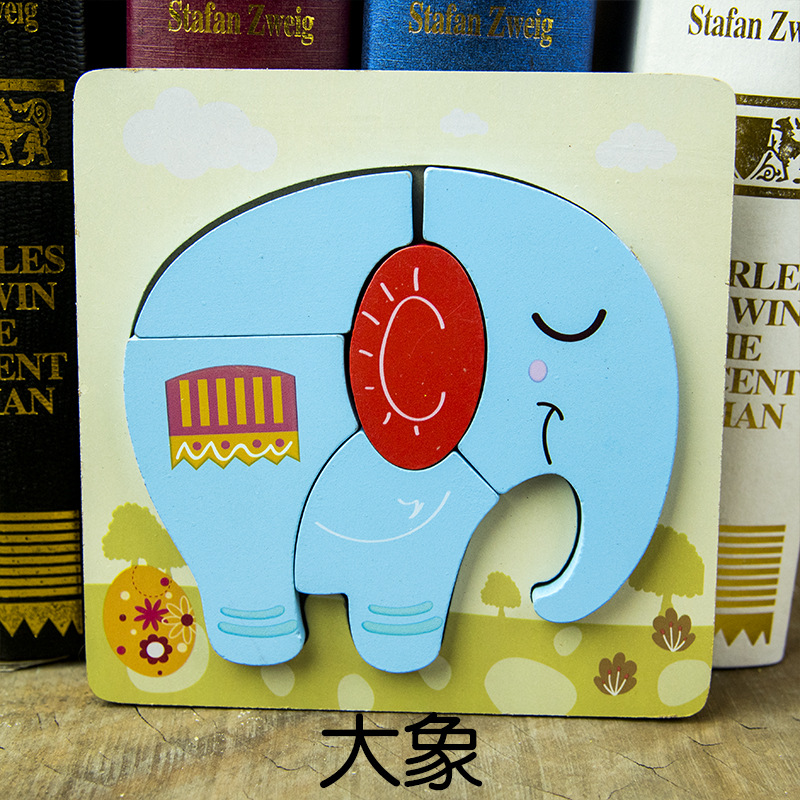 Animal de dibujos animados transfronterizo Tablero de rompecabezas tridimensional engrosado Juguetes Educativos de madera para niños juguetes para niños