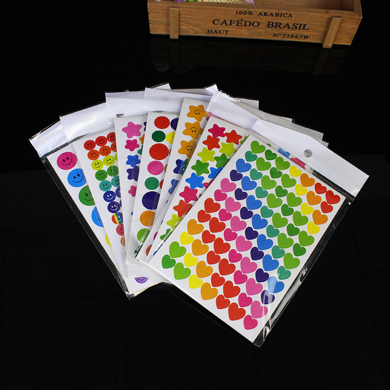 New creative stickers smiley face color love five-pointed star dot paper decorative stickers reward stickers wholesale