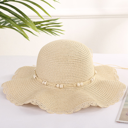 Summer New Wide Brim Wavy Edge Sun Hat Beach Sand Sun Protection Hat Grass Hat Women Wide Brim Hat Wholesale