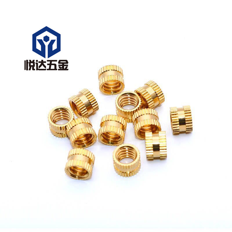 厂家直销滚花螺母1/4-20UNC*8*5粗牙通孔美制铜镶嵌件注塑铜螺母