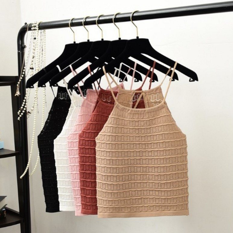 Summer new retro Hong Kong style sexy drawstring short slim fit slimming versatile camisole women's bottoming outerwear Women's