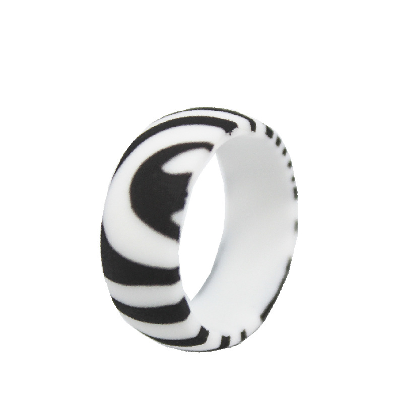 Water Transfer 8.7mm Zebra Pattern European and American Silicone Ring Men's Personalized Outdoor Silicone Ring