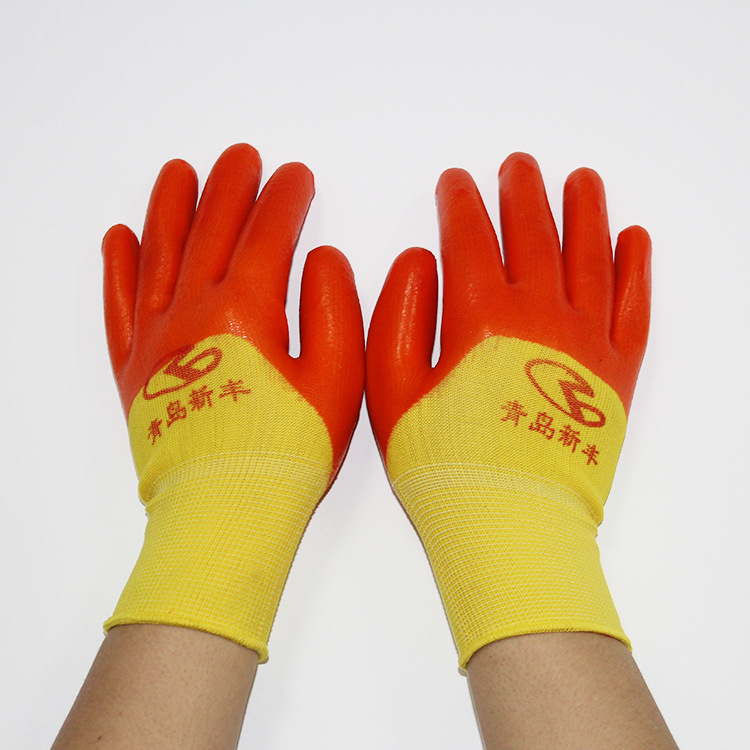 劳保手套浸胶尼龙纱PVC满挂手套 厂家批发作业耐磨安全防护手套