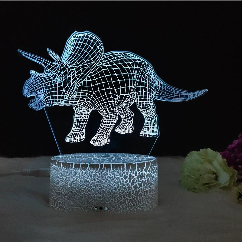 3D-динозавр светящаяся ночная лампа LED, RGB 7-цветная настольная лампа с пультом, творческий подарок