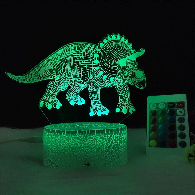 3D-динозавр светящаяся ночная лампа LED, RGB 7-цветная настольная лампа с пультом, творческий подарок