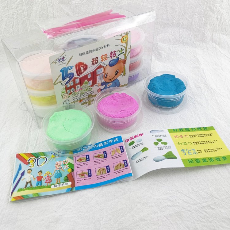 P1732 12-color ultraligero barril de arcilla de color plastilina niños hechos a mano arcilla coloreada multi-componente al por mayor