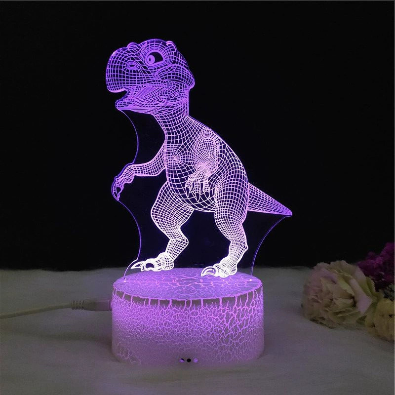 3D-динозавр светящаяся ночная лампа LED, RGB 7-цветная настольная лампа с пультом, творческий подарок