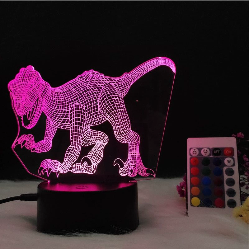 3D-динозавр светящаяся ночная лампа LED, RGB 7-цветная настольная лампа с пультом, творческий подарок