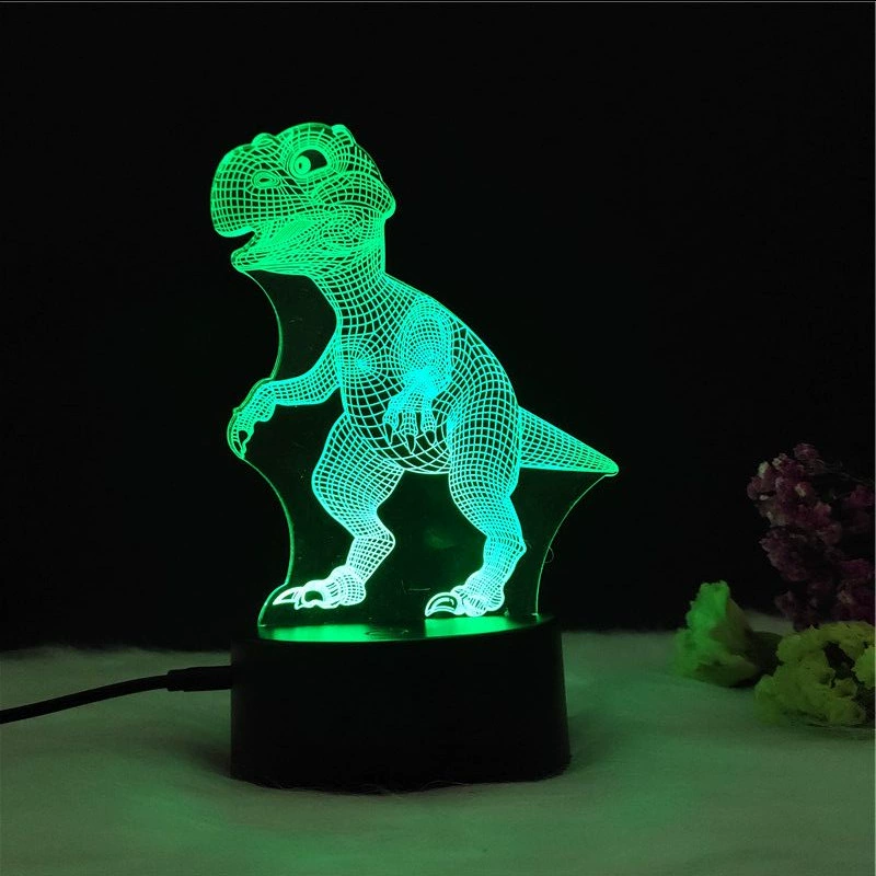 3D-динозавр светящаяся ночная лампа LED, RGB 7-цветная настольная лампа с пультом, творческий подарок