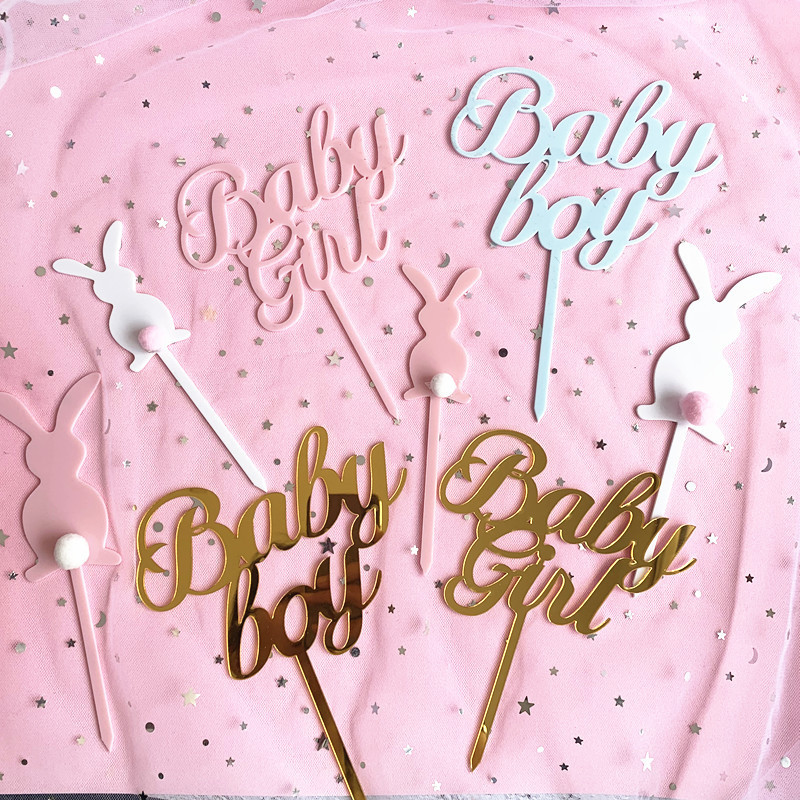 New Cross-Border Ins-Style Creative Rabbit Baby Acrylic Cake Topper for Baby Girl and Baby Boy New Cross-Border Ins-Style Creative Rabbit Baby Acrylic Cake Topper for Baby Girl and Baby Boy