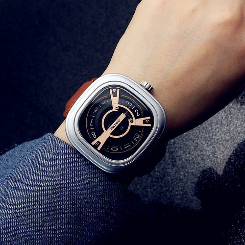 Punk style square turntable boys' watch, trendy men's turntable fashion watch, versatile belt, quartz watch, foreign trade watch