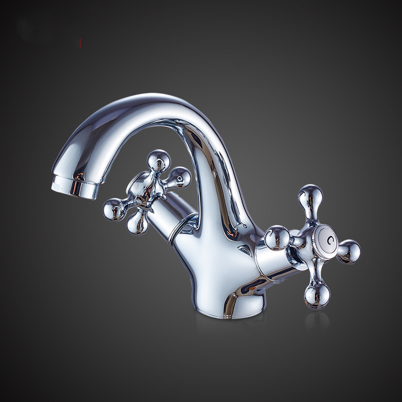 All-copper double-control double-handled double-open basin faucet cold and hot water basin faucet single-hole wash basin basin faucet All-copper double-control double-handled double-open basin faucet cold and hot water basin faucet single-hole wash basin basin faucet