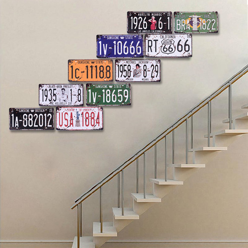 European and American retro old license plate bar cafe restaurant club billiards room bedroom wall wall restaurant decoration