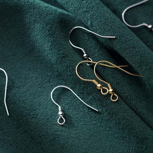 S925 plain silver electroplated gold printed semi-finished product with bead ear hooks handmade DIY jewelry accessories wholesale 0213C