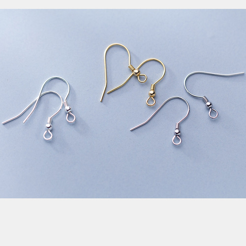 S925 plain silver electroplated gold printed semi-finished product with bead ear hooks handmade DIY jewelry accessories wholesale 0213C