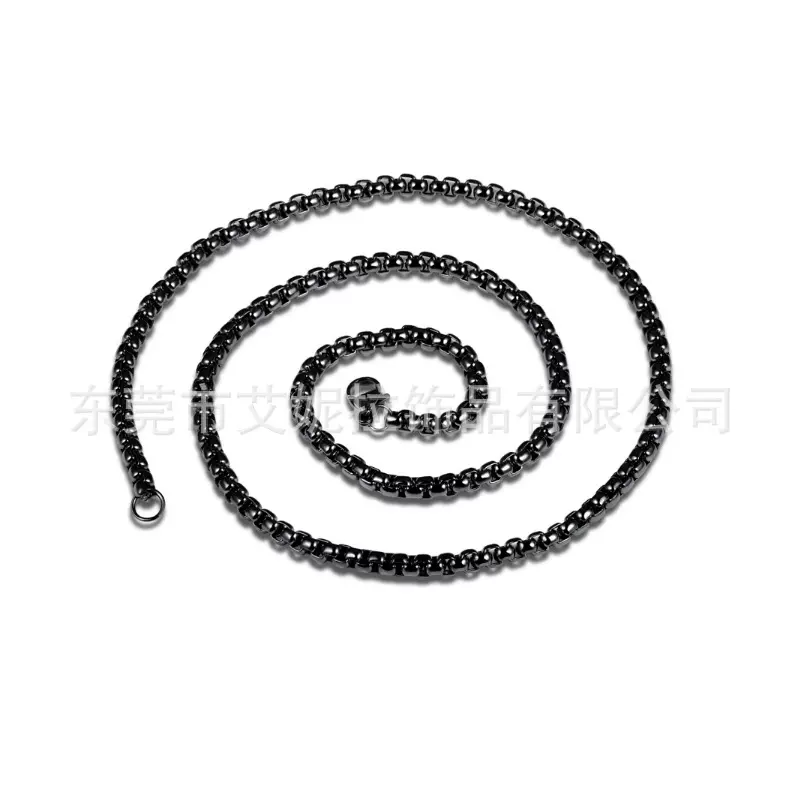 不锈钢黑色方珍珠项链简约时尚男女吊坠配链DIY服饰吊坠百搭链