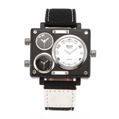 Oulm大錶盤霸氣軍表多時區方形石英休閒男士手錶亞馬遜男表批發