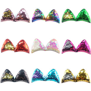 6x 6cm reversible sequins cat ear headdress apparel accessories foreign trade hot DIY jewelry spot 9 colors