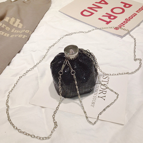 Landmine bag, evening bag, fashionable and personalized women's bag, aluminum flake jar, bucket, kettle bag, Japanese sequined wine bottle bag