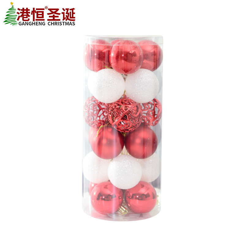 24 piezas de Navidad bola decorativa barril resalte blanco BOLA DE Navidad árbol de Navidad DIY bola decorativa paquete colgante