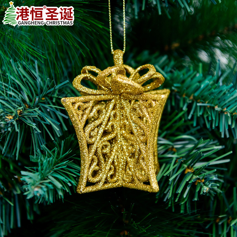 Nuevas decoraciones de Navidad pequeño colgante de brillo en polvo pegajoso Rosa estrella de cinco puntas arco pequeña joyería colgante de árbol de Navidad