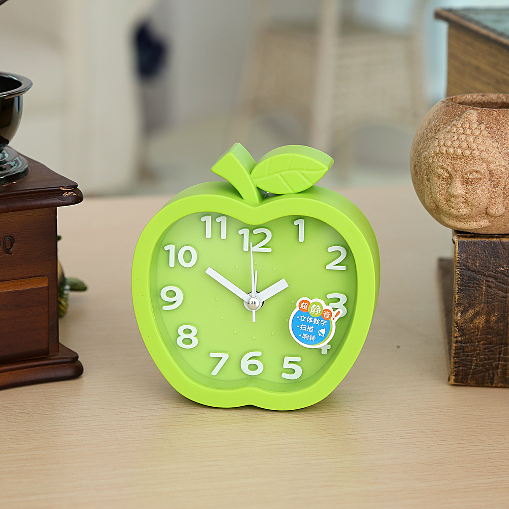 Directo de fábrica creativa Apple pequeño despertador decoración Linda decoración reloj estudiante niños dormitorio salón reloj